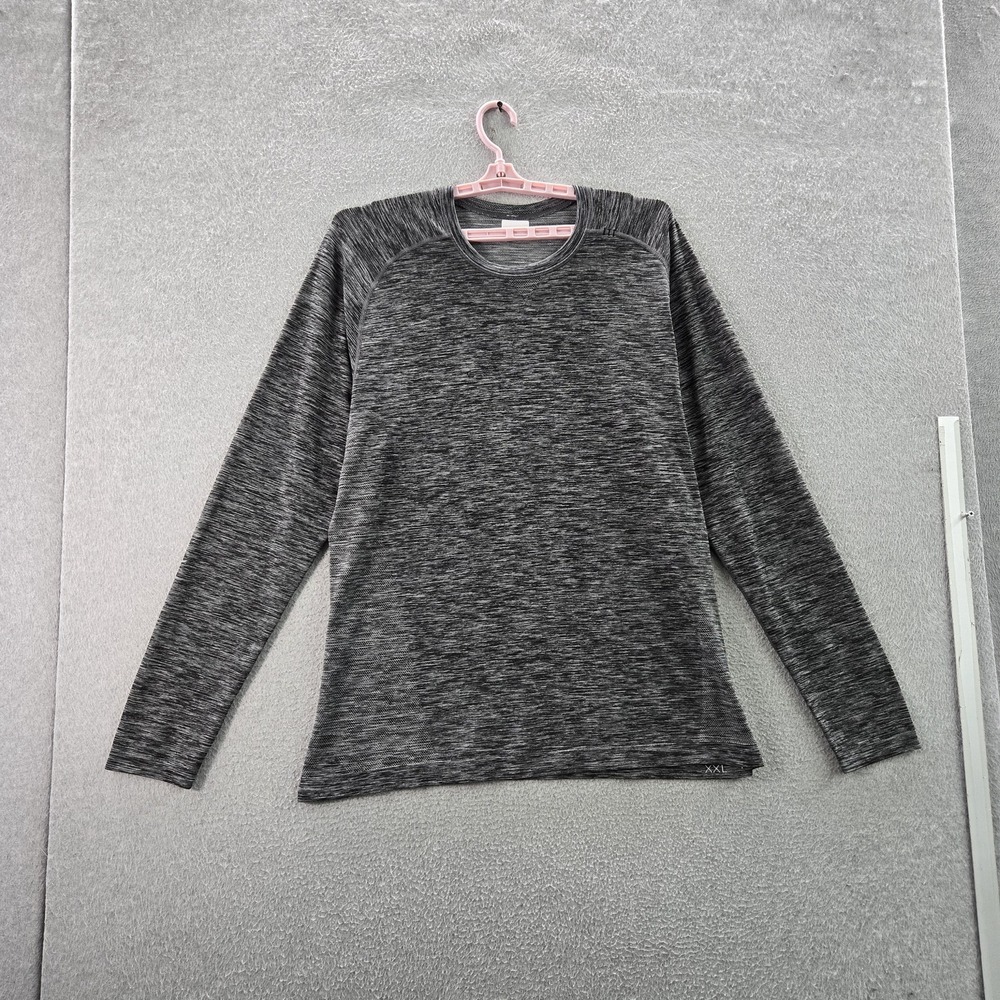 Lululemon Men Shirt 2XL Gray Metal Vent Tech Activewear Logo Long‎ Sleeve